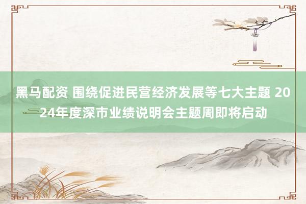黑马配资 围绕促进民营经济发展等七大主题 2024年度深市业绩说明会主题周即将启动