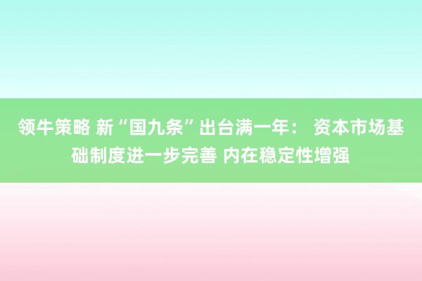 领牛策略 新“国九条”出台满一年： 资本市场基础制度进一步完善 内在稳定性增强